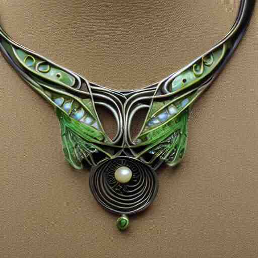 simple artnouveau necklace motiv natur in the style of h. r. giger and rene lalique 