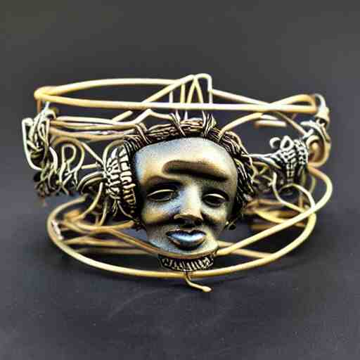 poseidon cultists bangle, bronze wire, intricate poseidon style, ancient mediterranean jewelry, fine craftsmanship