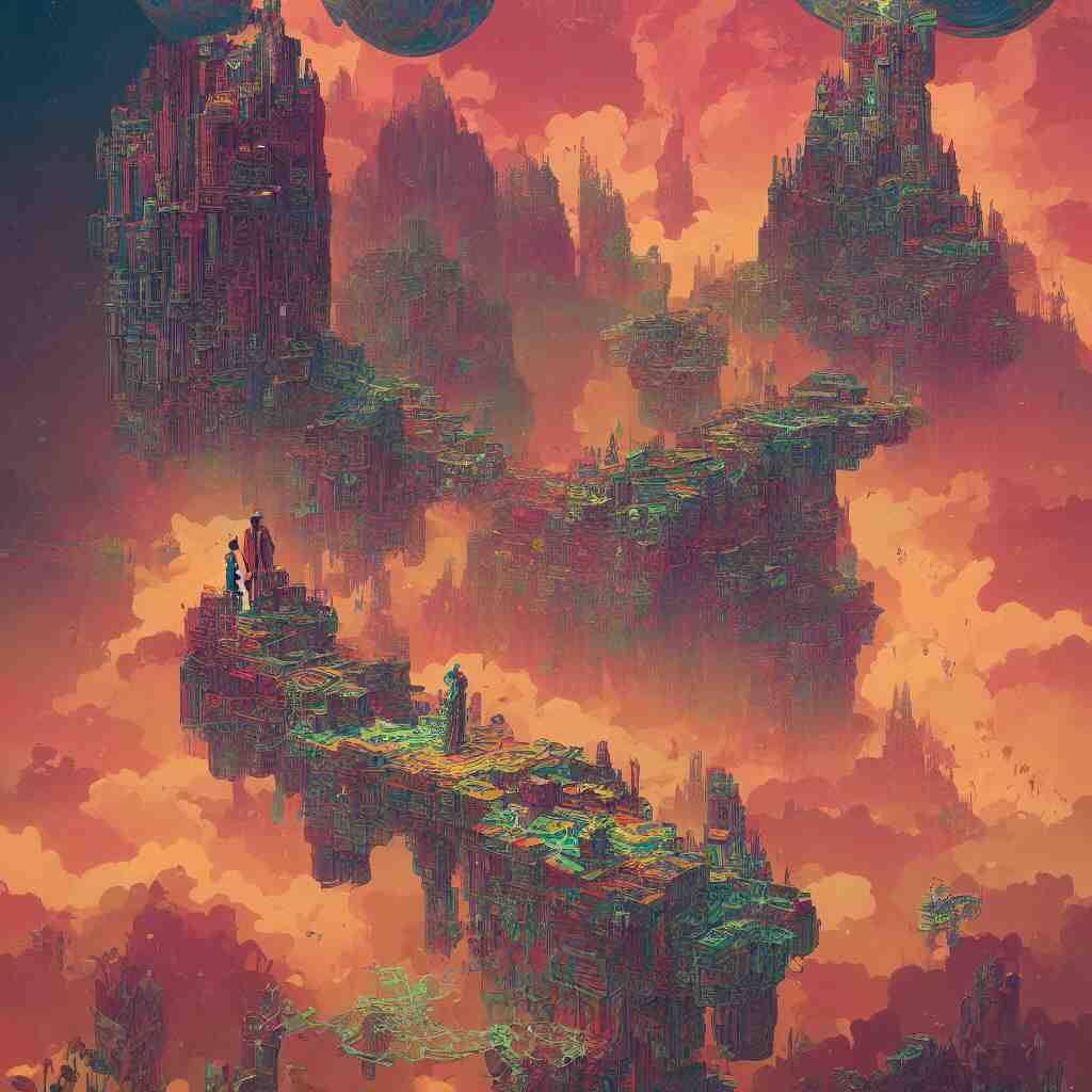 alchemy concept , art by Victo Ngai, Kilian Eng vibrant colors, winning-award masterpiece, fantastically gaudy, aesthetic octane render inspired in beksinski and dan mumford work, remixed with Simon Stalenhag work, sitting on the cosmic cloudscape