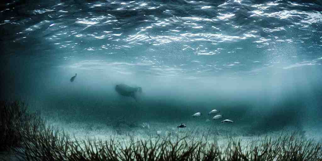 a great photograph of the most amazing golf hole in the world under water, fish everywhere, perfect light, ambient light, 5 0 mm, golf digest, top 1 0 0, fog 