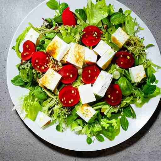 a giant salad that is bigger than a building, with mozzarella and a lot of sauce, culinary art photography, award winning photography 