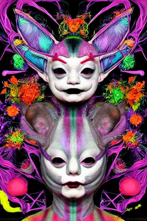 color : monochrome blackout, nft - generative collectible of knownorigin and superrare : an intricate and extremely detailed sculpture of a kawaii memeart - sphynx - cat - clown with vr headset - bjork mask ( vulnicura fashion by james merry ) : 1 | vulcano twin flame american horror story cover : background, dmt hyperspace persephone - clown by peter birkhauser neon - orange - grey monochrome : a single close up photo - real delicate cyberpunk - ceramic black porcelain, high detailed face, smiling woman, cyborg, photorealism, golden ratio, hyper - realistic 3 d, insanely super detailed, realistic octane render, 1 6 k, fashion photography, hard light goddess detailed in front of an intricate background ( generative art, neo - andean architecture ) : 0. 8 | micro detail, backlit lighting, face in focus, subsurface scattering, translucent, thin porcelain, physically based rendering, japanese pottery, trending on cgsociety 1 6 k : 1 