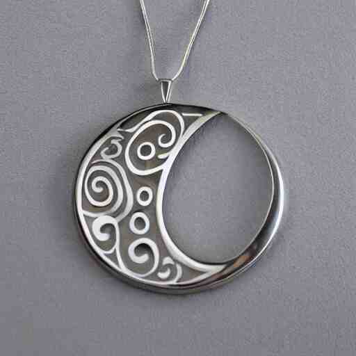 amulet of wave inlaid in silver, on a young beautiful woman neck, realistic, clean, 