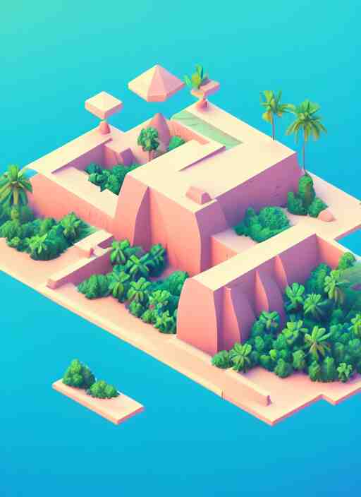 a low poly isometric render of lakshadweep, floral!, in the style of monument valley, intricate, elegant, smooth shading, soft lighting, illustration, simple, solid shapes, by magali villeneuve, jeremy lipkin and michael garmash, rob rey and kentaro miura style, octane render 