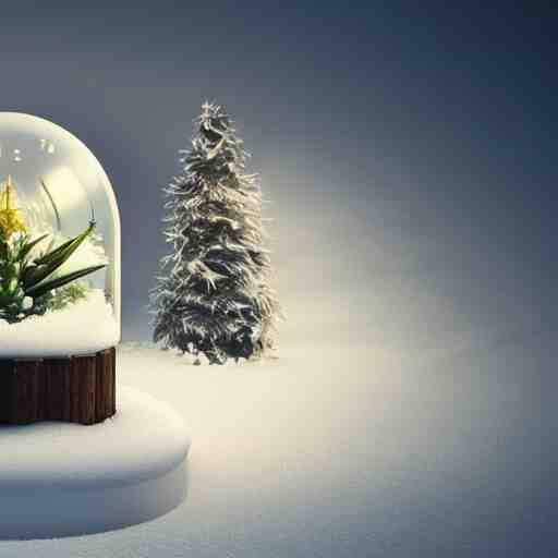 Snow globe, candles, Gustav Klutsis, octane render, Fallout, Pietro Fragiacomo, Legend of Zelda, mist, snow, pine tree, Aloe vera, swamp, dollar bill, shed