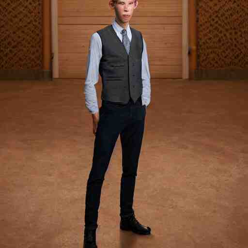 Portrait photo of adult Austin Butler with exposed dark-hair head, dressed in grey-prussian blue Tudoresque-Gigeresque casual garb, and griffin-embroidered nanocarbon-vest, in an arena in Dune 2021, XF IQ4, f/1.4, ISO 200, 1/160s, 8K