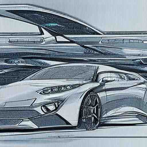 Drawing, Blueprints for a car, science fiction, technical, high quality, engineering