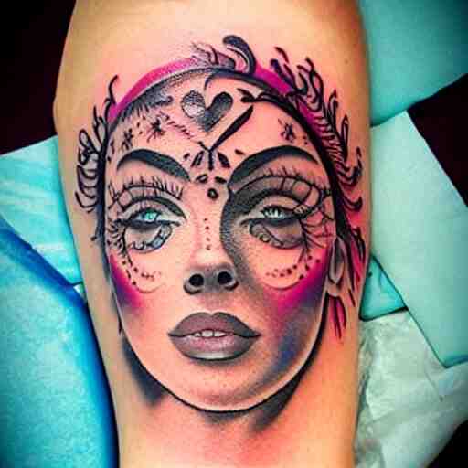 tattoo on female face, epic, colorful, beautiful, intricate detail