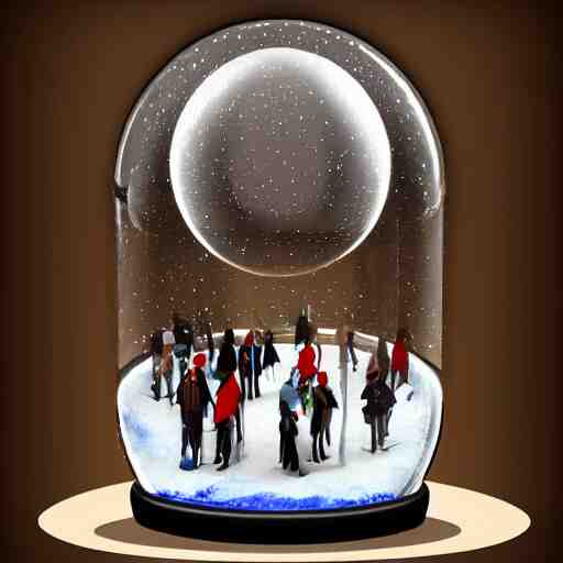 whirling dervishes inside a snow globe on a table, digital art, artstation, highly detailed 