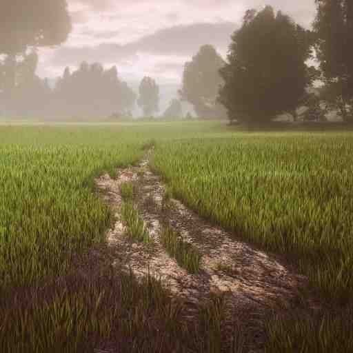 landscape field, hyperrealistic, cinematic, unreal engine 5, rain 