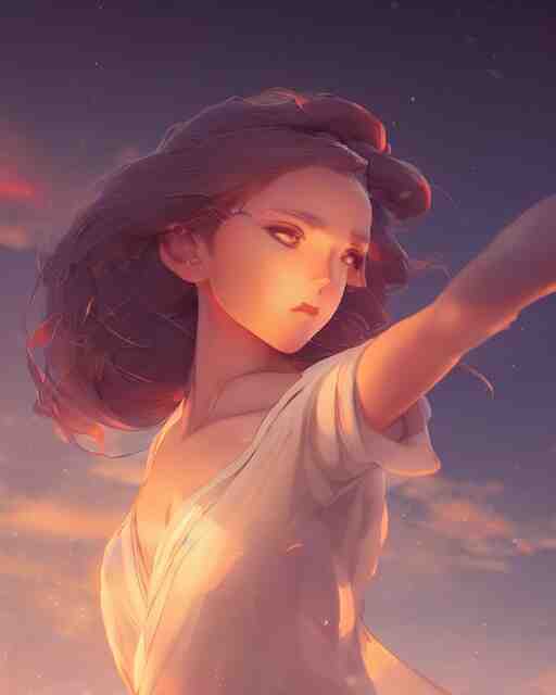 goddess pulling meteors from the sky, ambient lighting, full shot, detailed face, 3 d shading, by makoto shinkai, stanley artgerm lau, wlop, rossdraws 