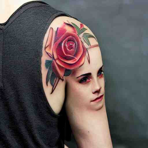 man with tattoo of emma watson on arm back by greg rutkowski