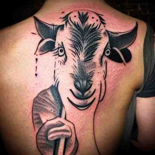 a tattoo of a goat with a stick of dynamite in its mouth