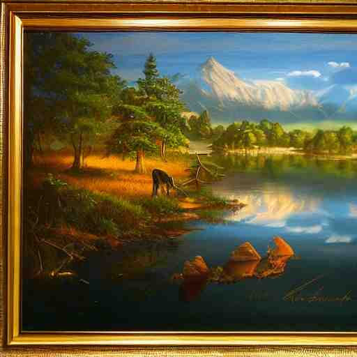 beautiful scenery, varnished painting, visible canvas, highly reflective, realistic reflections, realistic lighting, glossy, realistic 