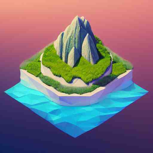 a floating island on an aquatic environment isometric art, south america landscape, low poly art, game art, artstation, 3D render, high detail, cgsociety, octane render