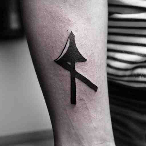 tattoo of a small abstract axe on the forearm