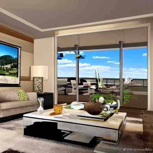 the jetson's living room view, photorealistic, 