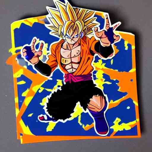 die cut sticker, goku one piece style, splatter paint 