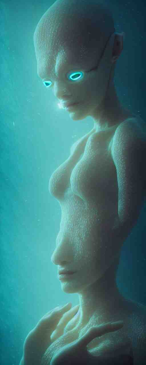 ultra realistic horror photo of a dimly lit translucent female alien creature underwater, very intricate details, focus, full frame image, curvy, model pose, artwork by tooth wu and wlop and beeple and greg rutkowski, award winning 