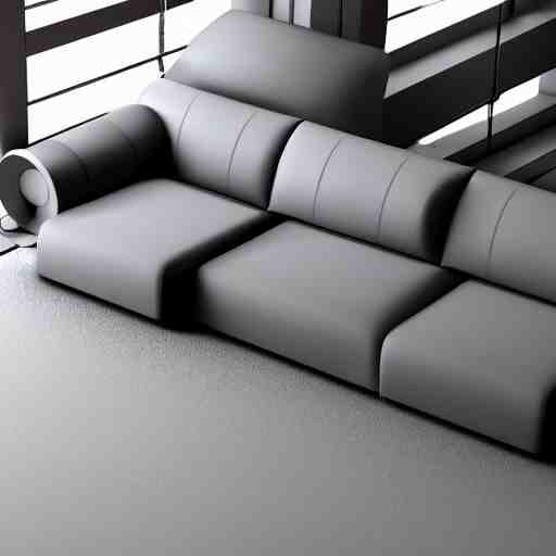 drawing of concept sofa by Japanese engineers,  blade runner style, 3d,  photorealism