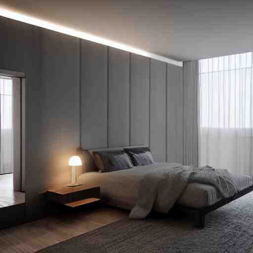 symmetry, parallax mapping of brutalist bedroom, minimalist architecture, minimalist furniture, octane render, high quality 