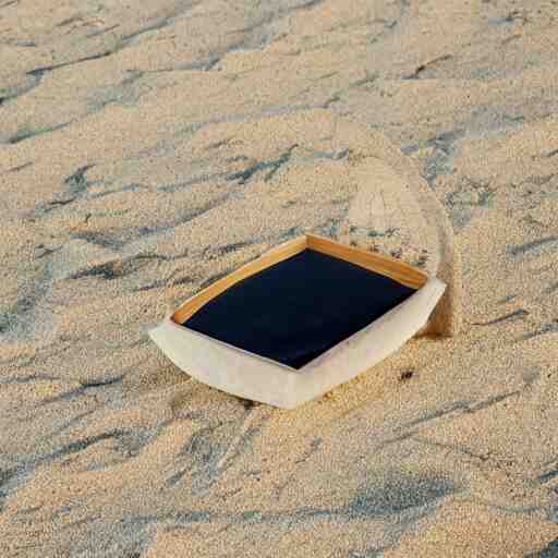 a rectangle-shaped wok with no food in it, on the beach