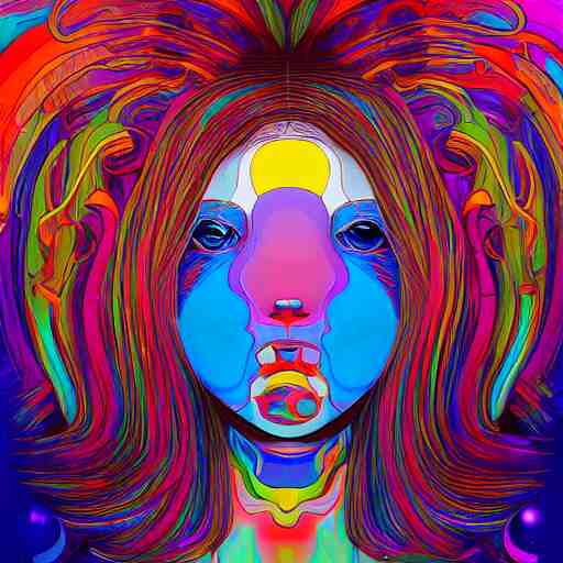 a psychedelic portait of a girl by takashi murakami,, beeple and james jean, aya takano color style, 4 k, super detailed, night sky, digital art, digital painting, celestial, majestic, colorful 