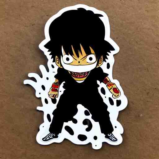 die cut sticker, luffy in techwear, splatter paint 