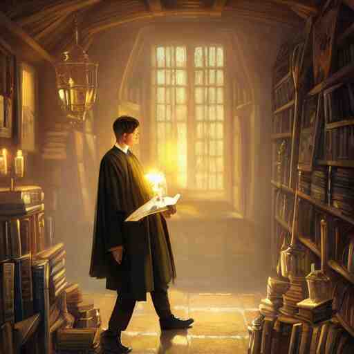 an oil painting of a portrait of a handsome hogwarts boy in hufflepuff holding glowing magic books, fairy tale, dreamy light, by wlop, greg rutkowski, thomas kinkade, super detailed, 3 d, hdr on, 4 k wallpaper 