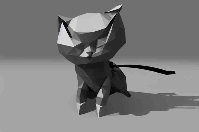 a cat dressed as a scuba diver swimming underwater, low poly, render, blender, low polygon, creepy, vast,