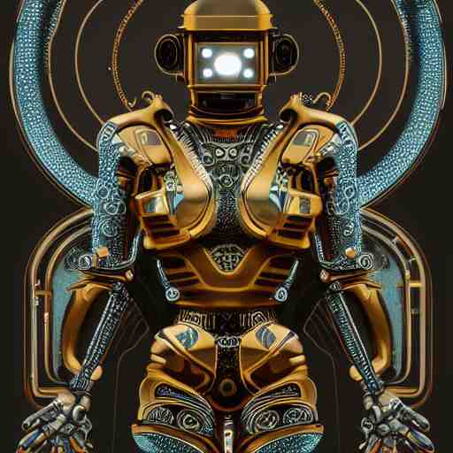 robot, 70s sci-fi, highly detailed, dark enlightenment, alchemy, nigredo, deep aesthetic, concept art, post process, 4k, highly ornate intricate details, art deco,