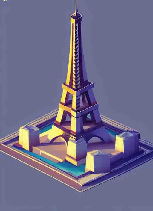 a low poly isometric render of eiffel tower in the style of monument valley, intricate, elegant, smooth shading, soft lighting, illustration, simple, solid shapes, by magali villeneuve, jeremy lipkin and michael garmash, rob rey and kentaro miura style, octane render 