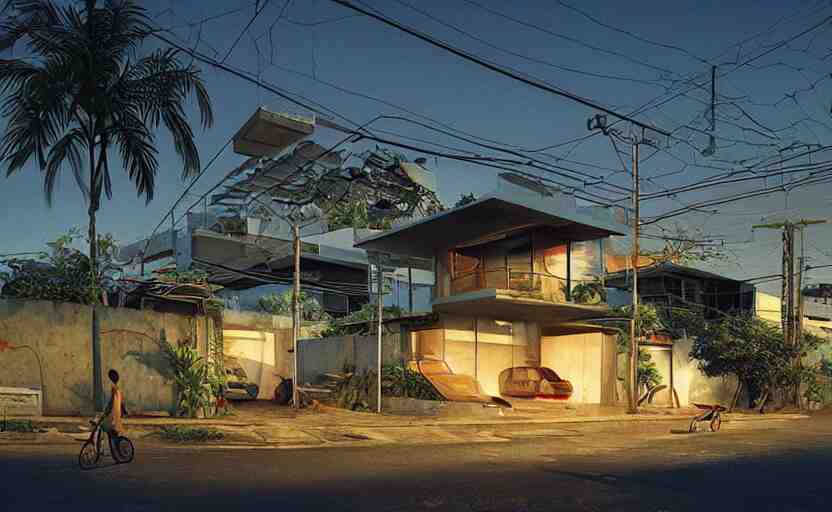 a contemporary modernist favela environment, many wild animals, simplicity, minimalist, elegant, glass panes, billboards, glowing lights, soft ambient lighting, photorealism, unreal engine, art by michael whelan and chris moore and howard david johnson and tim white and dan giancola 