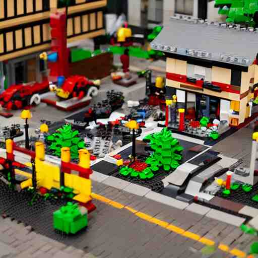 a miniature japanese lego village destroyed by a nuclear bomb, photo studio, professional photo, trending on artstation, hdr 