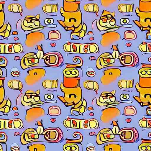 pattern made of several repeating cats wearing sunglasses. cartoon. colorful. cute. 