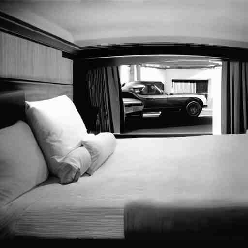 a car inside of a hotel room, arriflex 35