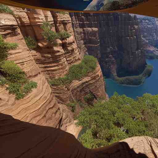 canyon in between mountains, unreal engine, high detail, realism, award winning, detailed lighting