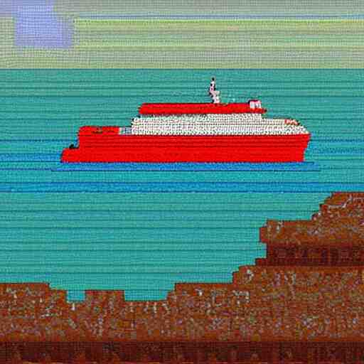 a ferry at the sea, 8 bit art 