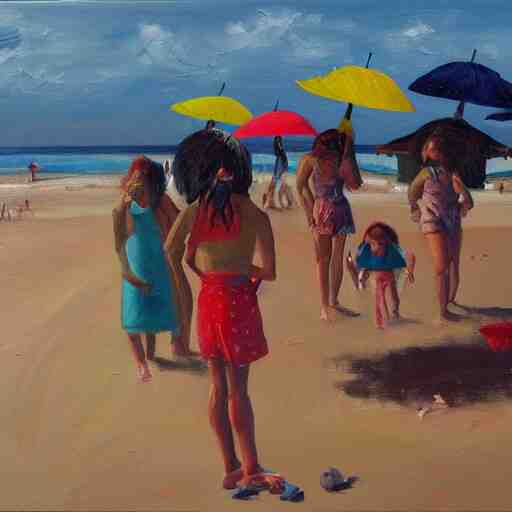 a painting of people on a beach with umbrellas, a detailed painting by Emily Mason, featured on tumblr, action painting, detailed painting, oil on canvas, painterly