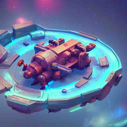 Isometric 3D Fantasy Cute and adorable pig Mecha space ship, Smooth 3D Illustration, soft render, Servando Lupini, Daniil Kudriavtsev, handpaint texture, Blender, 3DCoat H 648