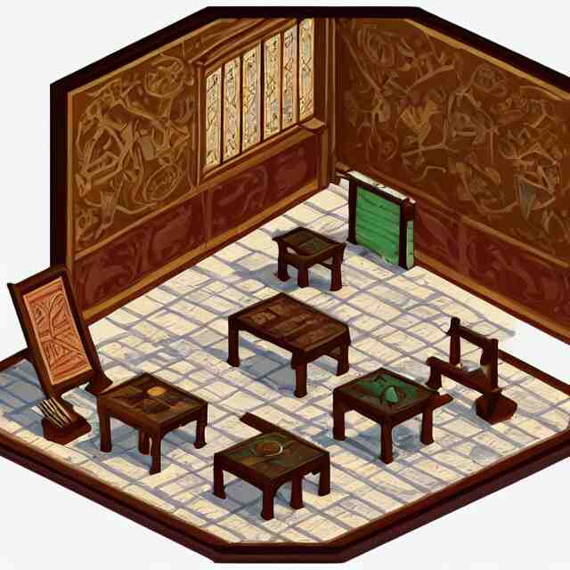 a digital painting of isometric medieval furniture by yusuf artun, highly detailed, digital art, isometric, artstation hd 