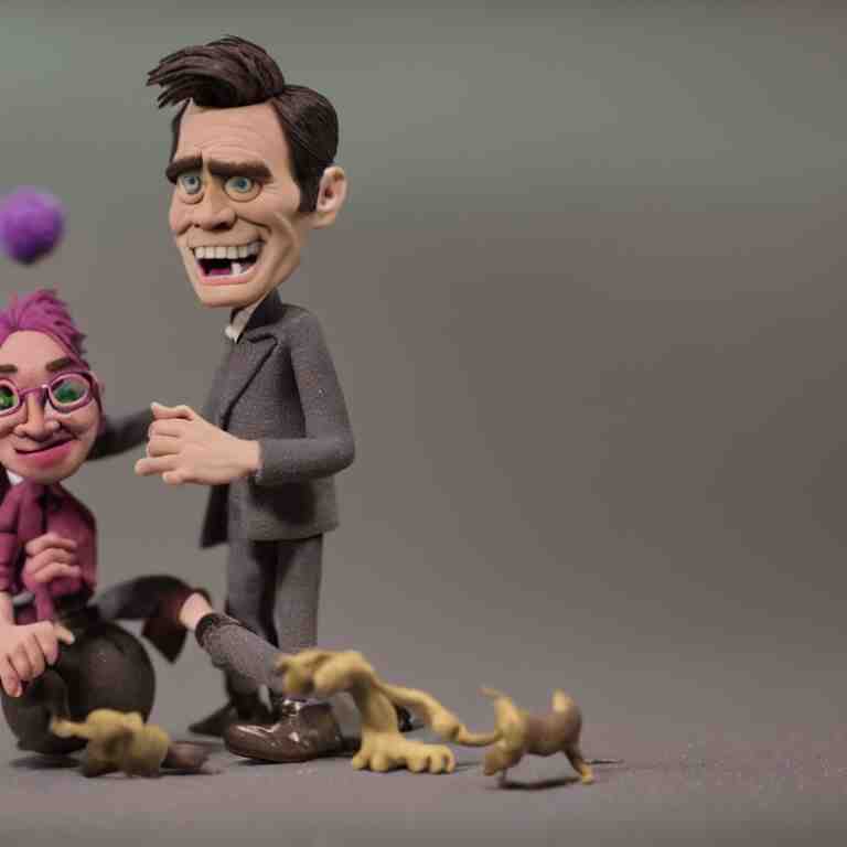 a cinematic film still of a claymation stop motion film starring jim carrey, shallow depth of field, 8 0 mm, f 1. 8 