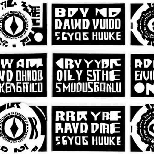 black on white graphic design stickers in style of david rudnick, eric hu, acid, y 2 k, brutalism 