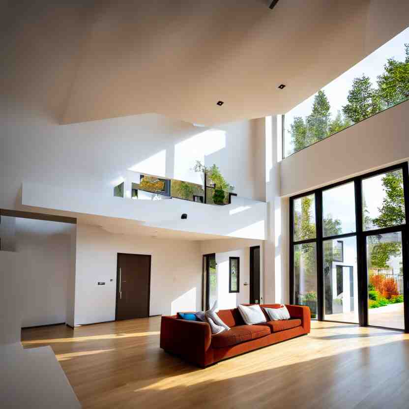 Interior photograph of a bright modern house, 8k, ultra HD