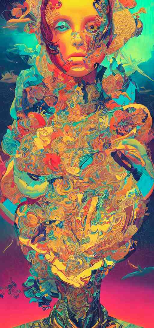 Tristan Eaton, victo ngai, peter mohrbacher, artgerm portrait of a global consciousness. psychedelic. neon colors