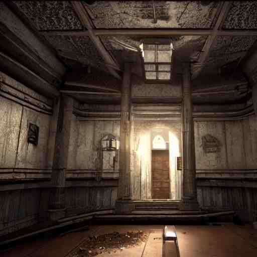 interior mazelike architecture from quake, lovecraftian, liminal space, moody lighting, unreal engine 5, hyper detailed, hyper realistic 