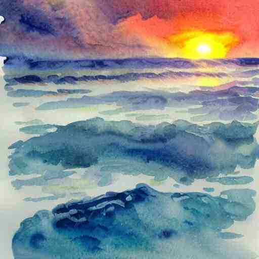 atlantide at sunrise. watercolor. trending on artstation. 