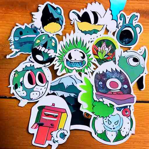 die cut sticker, ghibli characters, splatter paint 