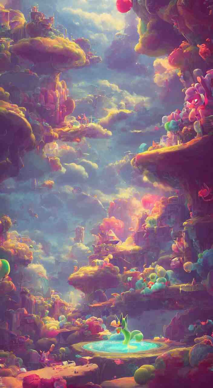 
magic background game design with miss pokemon woolly :: painting overlay by beeple by Raffaello Sanzi and Chao Teng Zhao :: centered,pixar and dremwork artstation, smooth, sharp focus, octane render, 3d rim light 
