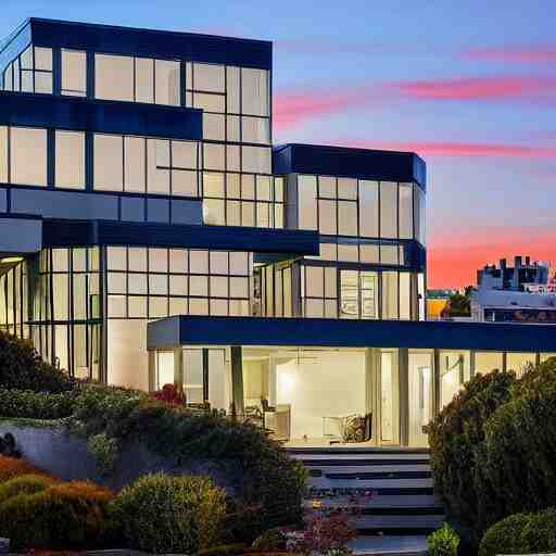 a modern concrete mansion on the bluffs overlooking downtown san francisco 